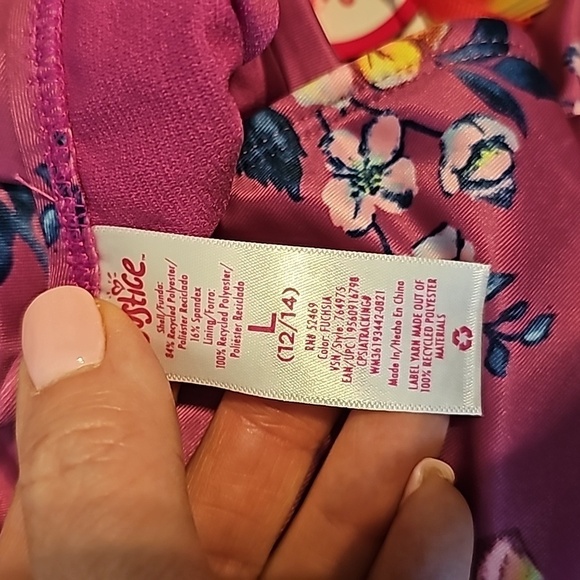 Justice sz large 12/14 two piece tankini swimsuit new with tags pink floral - Picture 5 of 6